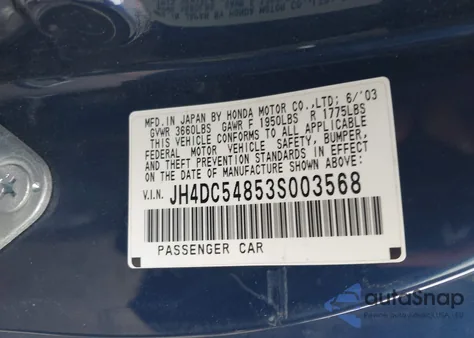 2003 Acura Rsx z USA, uszkodzony, nr VIN JH4DC54853S003568